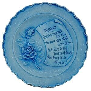 Vintage 1976 Gare Blue Glitter Mom Plate Gift Roses Poem Ceramic Decor
